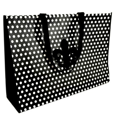 20070-FDL-BLACK/WHITE POLKA DOTS SHOPPING TOTE OR BEACH BAG W/FDL